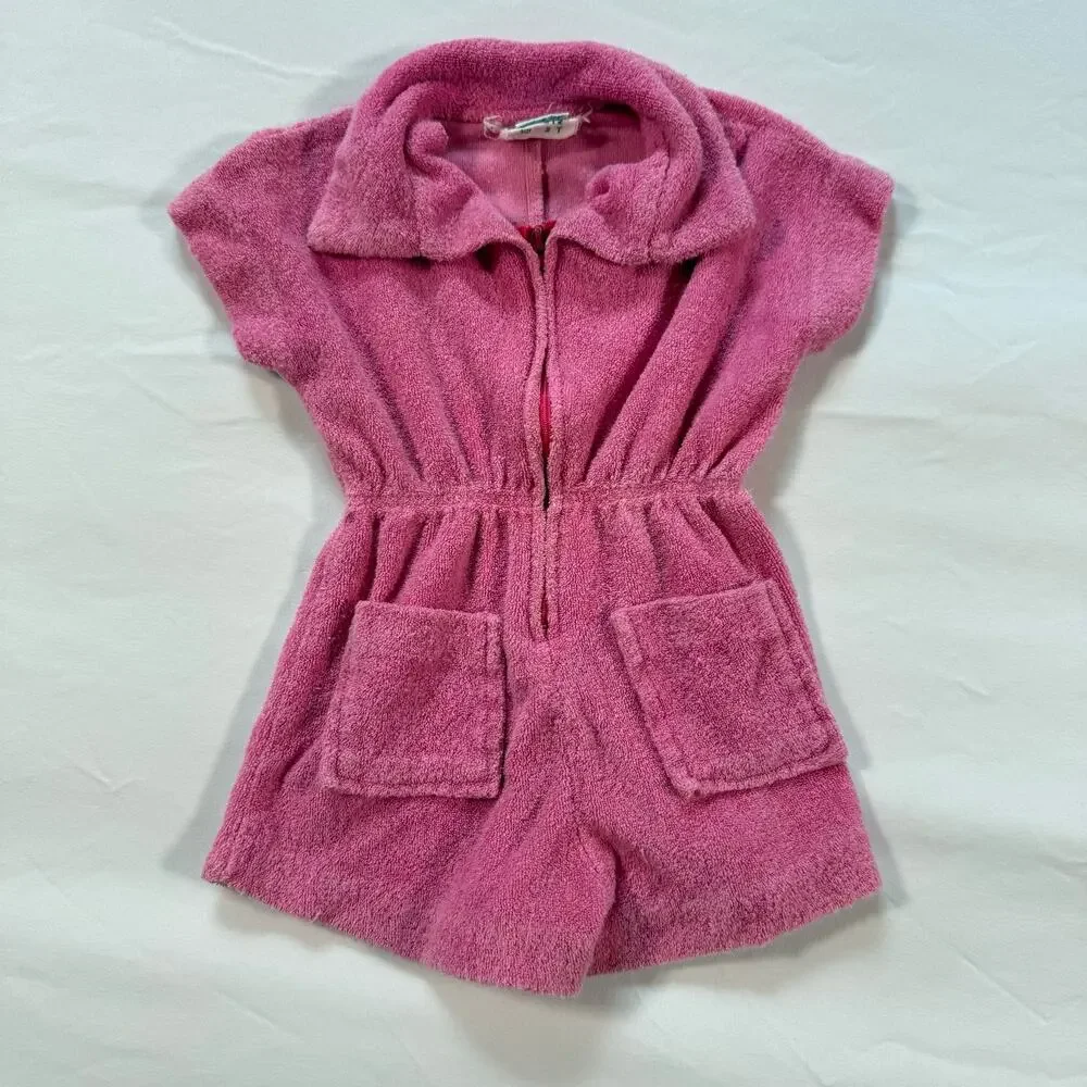 vintage 1960s terry cloth romper hot pink color Precious Togs Size 2T